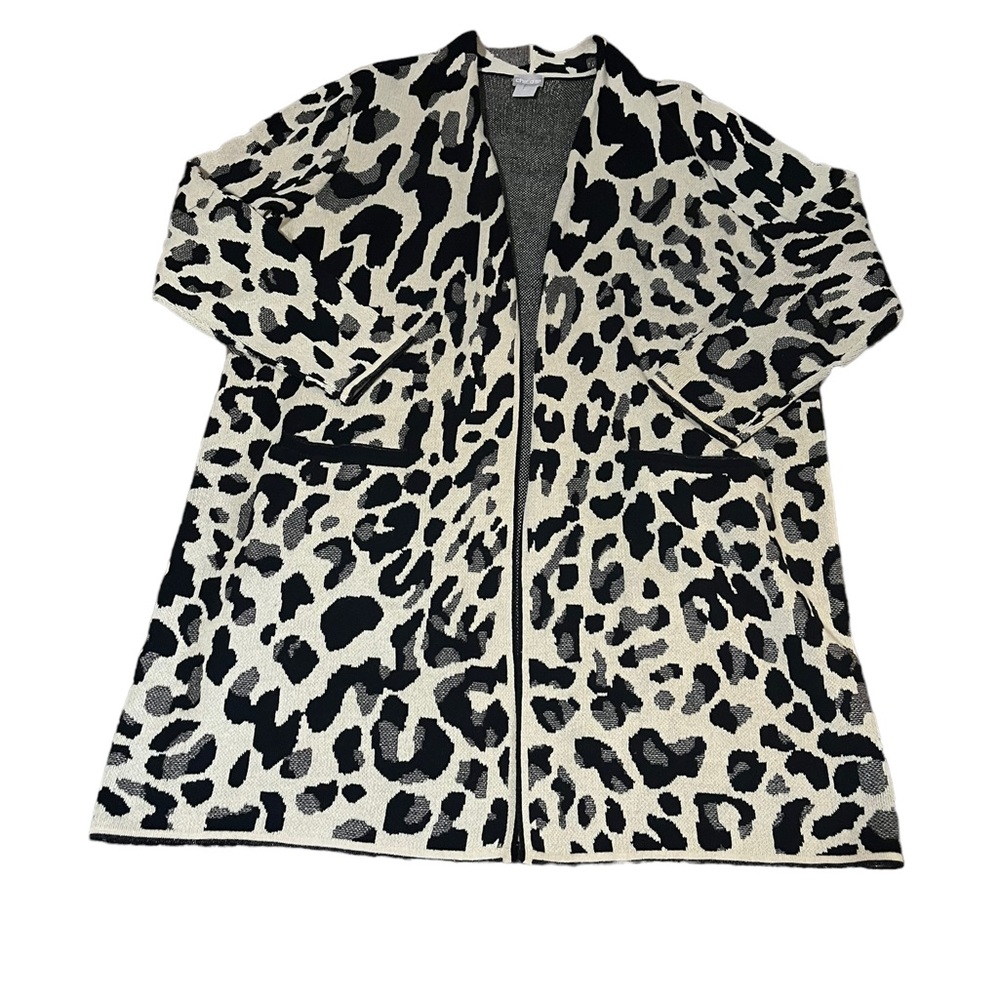 Chico's Animal Print Long Sweater Cardigan Size 3 (XL)